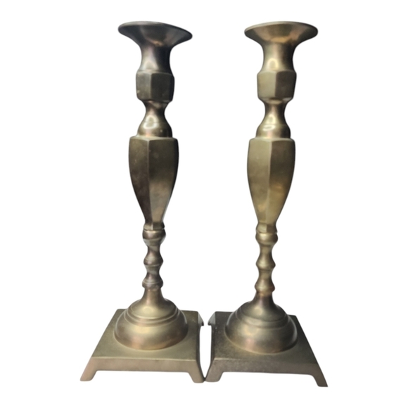 Antique Brass Candlestick Pair.  11.5" Tall. EUC - Picture 1 of 5
